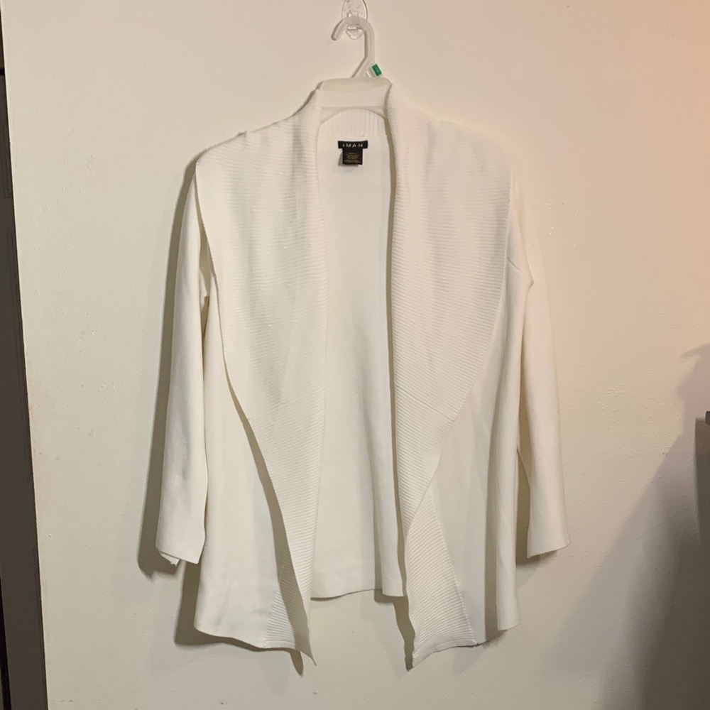 IMAN Women's Sz Small White Cardigan Sweater Open Front Heavy Warm Sweater